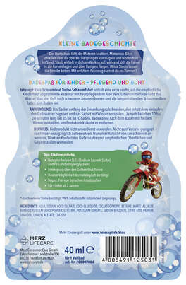 Sie sehen eine Packung TETESEPT KIDS SCHAUMBAD Turbo Schaumfahrt 40ml, Produktbild: 05 TETESEPT KIDS SCHAUMBAD Turbo Schaumfahrt 40ml, A-Nr.: 6117654 - 05