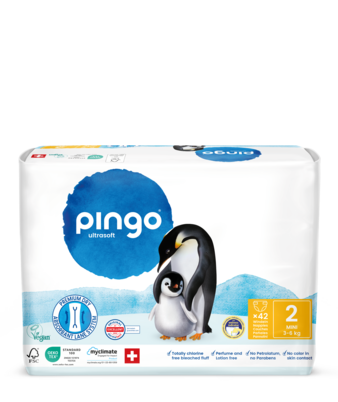 Sie sehen eine Packung Bio Windeln Nr.2 Mini 3-6kg Pinguin – Pingo Swiss, Produktbild: 01 Bio Windeln Nr.2 Mini 3-6kg Pinguin – Pingo Swiss, A-Nr.: 4559520 - 01