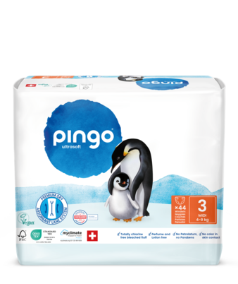 Sie sehen eine Packung Bio Windeln Nr.3 Midi 4-9kg Pinguin – Pingo Swiss, Produktbild: 01 Bio Windeln Nr.3 Midi 4-9kg Pinguin – Pingo Swiss, A-Nr.: 4559543 - 01