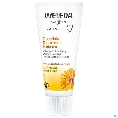Sie sehen eine Packung Zahnpaste Weleda Calendula-creme 75ml, Produktbild: 04 Zahnpaste Weleda Calendula-creme 75ml, A-Nr.: 2217560 - 04