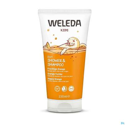 Sie sehen eine Packung Shampoon Weleda Kids 2in1 +shower Fruchtige Orange 150ml, Produktbild: 02 Shampoon Weleda Kids 2in1 +shower Fruchtige Orange 150ml, A-Nr.: 4520297 - 02