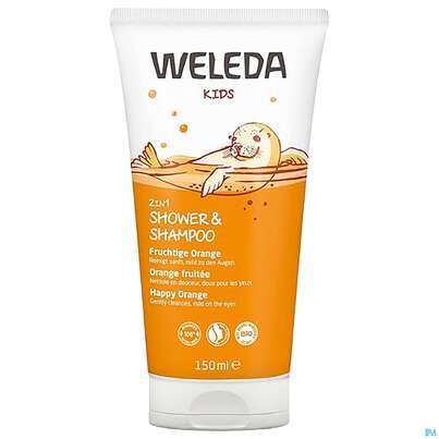 Sie sehen eine Packung Shampoon Weleda Kids 2in1 +shower Fruchtige Orange 150ml, Produktbild: 03 Shampoon Weleda Kids 2in1 +shower Fruchtige Orange 150ml, A-Nr.: 4520297 - 03