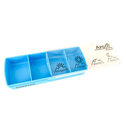 Sie sehen eine Packung APOfit Wochendispenser 7 Dosierer Planer blau, Produktbild: 03 APOfit Wochendispenser 7 Dosierer Planer blau, A-Nr.: 5965096 - 03