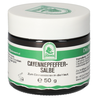 Sie sehen eine Packung CAYENNEPFEFFERSALBE 50 G, Produktbild: 01 CAYENNEPFEFFERSALBE 50 G, A-Nr.: 5713414 - 01