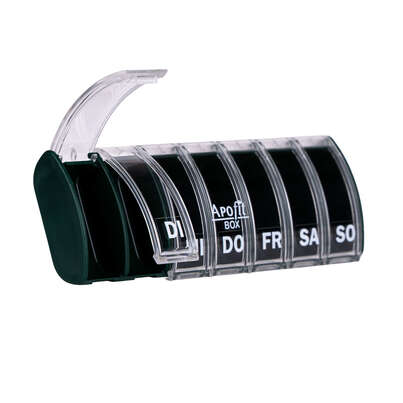Sie sehen eine Packung APOfit Wochendispenser 1 Dosierer Box grün, Produktbild: 02 APOfit Wochendispenser 1 Dosierer Box grün, A-Nr.: 5965044 - 02
