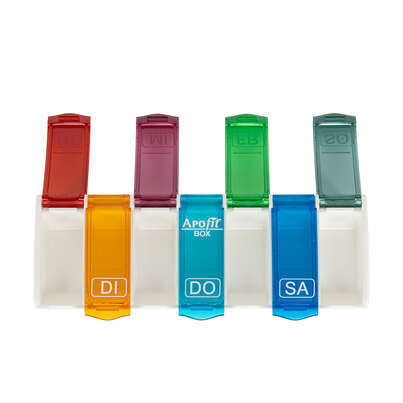 Sie sehen eine Packung APOfit Wochendispenser 1 Dosierer Box bunt, Produktbild: 02 APOfit Wochendispenser 1 Dosierer Box bunt, A-Nr.: 6103416 - 02