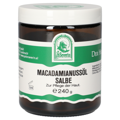 Sie sehen eine Packung MACADAMIANUSSÖL SALBE 240 G, Produktbild: 01 MACADAMIANUSSÖL SALBE 240 G, A-Nr.: 5881838 - 01