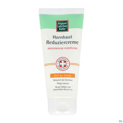Sie sehen eine Packung Allgaeuer Latschenkiefer Hornhaut Reduzier-creme Orange 100ml, Produktbild: 01 Allgaeuer Latschenkiefer Hornhaut Reduzier-creme Orange 100ml, A-Nr.: 5950717 - 01