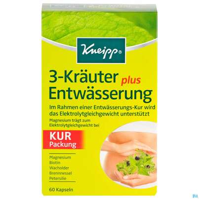 Sie sehen eine Packung Kneipp 3-kraeuter Entwaesserung Plus 60st, Produktbild: 01 Kneipp 3-kraeuter Entwaesserung Plus 60st, A-Nr.: 3577898 - 01