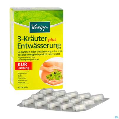 Sie sehen eine Packung Kneipp 3-kraeuter Entwaesserung Plus 60st, Produktbild: 04 Kneipp 3-kraeuter Entwaesserung Plus 60st, A-Nr.: 3577898 - 04