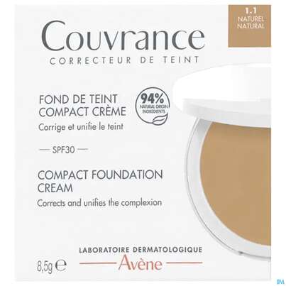 Sie sehen eine Packung Avene Couvrance Kompakt Creme-make-up Natural 1.1 8,5g, Produktbild: 01 Avene Couvrance Kompakt Creme-make-up Natural 1.1 8,5g, A-Nr.: 5862367 - 01