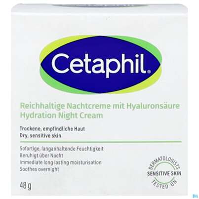 Sie sehen eine Packung Cetaphil Nachtcreme +hyaluronsaeure Reichhalt 48ml, Produktbild: 01 Cetaphil Nachtcreme +hyaluronsaeure Reichhalt 48ml, A-Nr.: 4839343 - 01