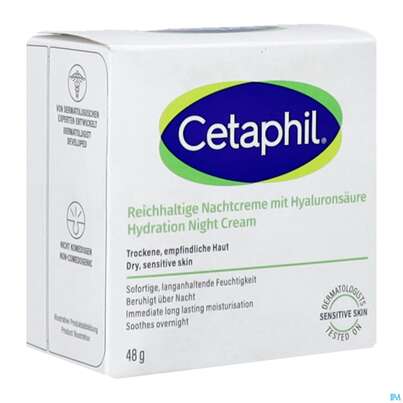 Sie sehen eine Packung Cetaphil Nachtcreme +hyaluronsaeure Reichhalt 48ml, Produktbild: 02 Cetaphil Nachtcreme +hyaluronsaeure Reichhalt 48ml, A-Nr.: 4839343 - 02