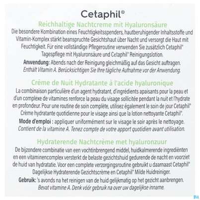 Sie sehen eine Packung Cetaphil Nachtcreme +hyaluronsaeure Reichhalt 48ml, Produktbild: 03 Cetaphil Nachtcreme +hyaluronsaeure Reichhalt 48ml, A-Nr.: 4839343 - 03