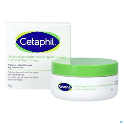 Sie sehen eine Packung Cetaphil Nachtcreme +hyaluronsaeure Reichhalt 48ml, Produktbild: 07 Cetaphil Nachtcreme +hyaluronsaeure Reichhalt 48ml, A-Nr.: 4839343 - 07