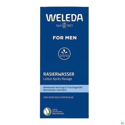 Sie sehen eine Packung Rasiercreme,-seife,-wasser Weleda Rasierwasser 100ml, Produktbild: 02 Rasiercreme,-seife,-wasser Weleda Rasierwasser 100ml, A-Nr.: 0639831 - 02