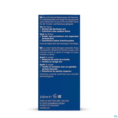 Sie sehen eine Packung Rasiercreme,-seife,-wasser Weleda Rasierwasser 100ml, Produktbild: 04 Rasiercreme,-seife,-wasser Weleda Rasierwasser 100ml, A-Nr.: 0639831 - 04