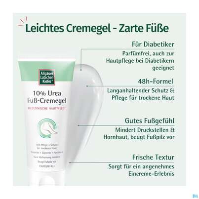 Sie sehen eine Packung Allgaeuer Latschenkiefer 10% Urea Fusscremegel 100ml, Produktbild: 03 Allgaeuer Latschenkiefer 10% Urea Fusscremegel 100ml, A-Nr.: 5883576 - 03
