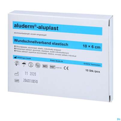 Sie sehen eine Packung Aluderm/alupl El Wundpflaster 10x 6cm 10 Abschnitte 1pk, Produktbild: 04 Aluderm/alupl El Wundpflaster 10x 6cm 10 Abschnitte 1pk, A-Nr.: 5650286 - 04