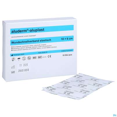 Sie sehen eine Packung Aluderm/alupl El Wundpflaster 10x 6cm 10 Abschnitte 1pk, Produktbild: 08 Aluderm/alupl El Wundpflaster 10x 6cm 10 Abschnitte 1pk, A-Nr.: 5650286 - 08