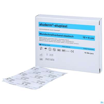 Sie sehen eine Packung Aluderm/alupl El Wundpflaster 10x 6cm 10 Abschnitte 1pk, Produktbild: 09 Aluderm/alupl El Wundpflaster 10x 6cm 10 Abschnitte 1pk, A-Nr.: 5650286 - 09
