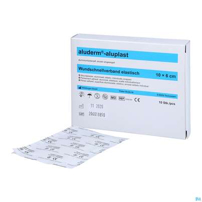Sie sehen eine Packung Aluderm/alupl El Wundpflaster 10x 6cm 10 Abschnitte 1pk, Produktbild: 10 Aluderm/alupl El Wundpflaster 10x 6cm 10 Abschnitte 1pk, A-Nr.: 5650286 - 10