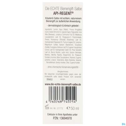 Sie sehen eine Packung Bienengift Salbe Echt Api Regent 50ml, Produktbild: 05 Bienengift Salbe Echt Api Regent 50ml, A-Nr.: 5849467 - 05