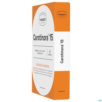 Sie sehen eine Packung Carotinora 15 Kapseln Twardy 90st, Produktbild: 05 Carotinora 15 Kapseln Twardy 90st, A-Nr.: 4495441 - 05
