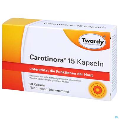 Sie sehen eine Packung Carotinora 15 Kapseln Twardy 90st, Produktbild: 07 Carotinora 15 Kapseln Twardy 90st, A-Nr.: 4495441 - 07