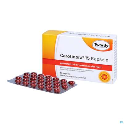 Sie sehen eine Packung Carotinora 15 Kapseln Twardy 90st, Produktbild: 13 Carotinora 15 Kapseln Twardy 90st, A-Nr.: 4495441 - 13