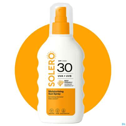 Sie sehen eine Packung Sonnenprodukte Solero Spray/feuchtigkeit- Spendend Spf30 200ml, Produktbild: 03 Sonnenprodukte Solero Spray/feuchtigkeit- Spendend Spf30 200ml, A-Nr.: 5917424 - 03