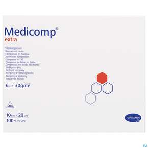 Medicomp/extra Vliesstoff-kompressen 6fach/unsteril 10x 20cm 100st, A-Nr.: 1652118 - 01