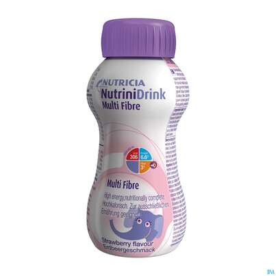Sie sehen eine Packung Nutrini/drink Flasche Multifibre 200ml Erdbeere 24st, Produktbild: 01 Nutrini/drink Flasche Multifibre 200ml Erdbeere 24st, A-Nr.: 3274620 - 01