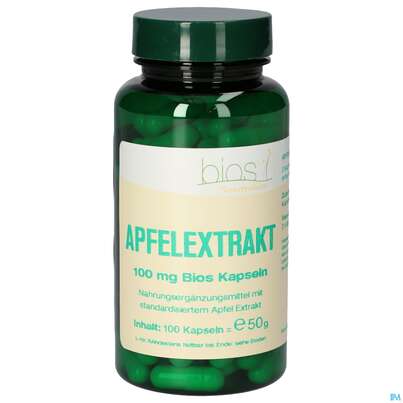Sie sehen eine Packung Bios Apfelextrakt 100mg 100 Kapseln, Produktbild: 01 Bios Apfelextrakt 100mg 100 Kapseln, A-Nr.: 3890684 - 01