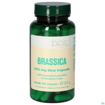 Sie sehen eine Packung Bios Brassica 250mg 100 Kapseln, Produktbild: 01 Bios Brassica 250mg 100 Kapseln, A-Nr.: 4049109 - 01
