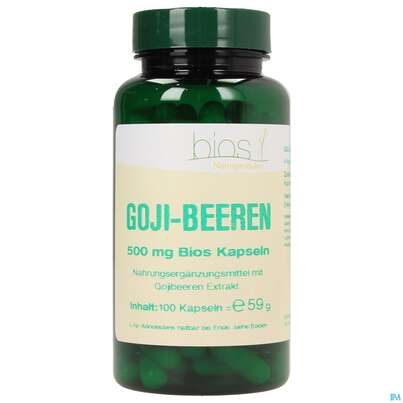 Sie sehen eine Packung Bios Goji-beeren 500mg 100 Kapseln, Produktbild: 01 Bios Goji-beeren 500mg 100 Kapseln, A-Nr.: 3891413 - 01