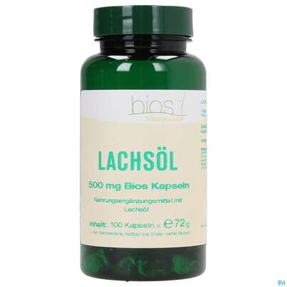 Sie sehen eine Packung Bios Lachsöl 500mg 100 Kapseln, Produktbild: 01 Bios Lachsöl 500mg 100 Kapseln, A-Nr.: 3891910 - 01