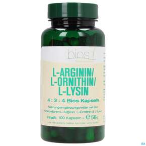 Bios l-arginin/l-ornithin/l-lysin 4:3:4 100 Kapseln, A-Nr.: 3891956 - 01