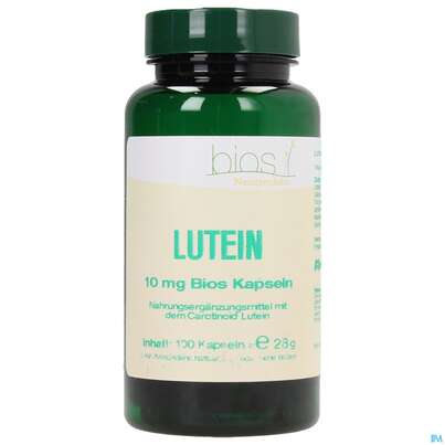 Sie sehen eine Packung Bios Lutein 10mg 100 Kapseln, Produktbild: 01 Bios Lutein 10mg 100 Kapseln, A-Nr.: 3892358 - 01