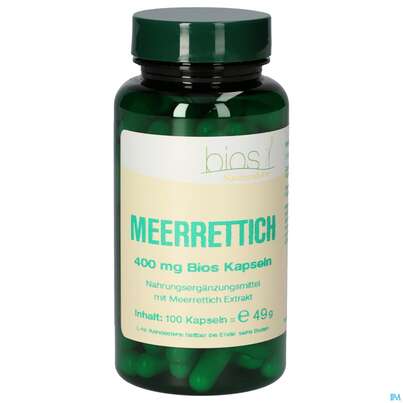 Sie sehen eine Packung Bios Meerrettich 400mg 100 Kapseln, Produktbild: 01 Bios Meerrettich 400mg 100 Kapseln, A-Nr.: 4034042 - 01