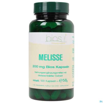 Sie sehen eine Packung Bios Melisse 200mg 100 Kapseln, Produktbild: 01 Bios Melisse 200mg 100 Kapseln, A-Nr.: 3999122 - 01