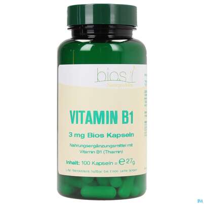 Sie sehen eine Packung Bios Vitamin B1 3mg 100 Kapseln, Produktbild: 01 Bios Vitamin B1 3mg 100 Kapseln, A-Nr.: 3893406 - 01