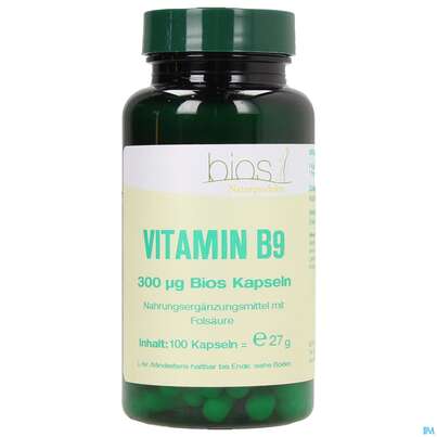 Sie sehen eine Packung Bios Vitamin B9 300 µg 100 Kapseln, Produktbild: 01 Bios Vitamin B9 300 µg 100 Kapseln, A-Nr.: 4246838 - 01