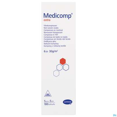 Kompressen Medicomp/extra Vliesstoff 6fach Unsteril 5x 5cm 100st, A-Nr.: 1652087 - 01