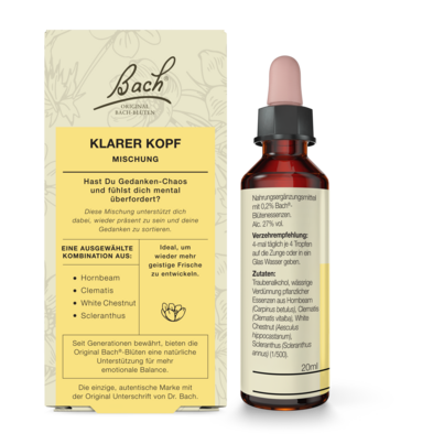 Sie sehen eine Packung Bach®- Blütenmischung KLARER KOPF, Produktbild: 02 Bach®- Blütenmischung KLARER KOPF, A-Nr.: 6146727 - 02