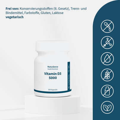 Sie sehen eine Packung NatuGena Vitamin D3 5000, Produktbild: 03 NatuGena Vitamin D3 5000, A-Nr.: 6139377 - 03
