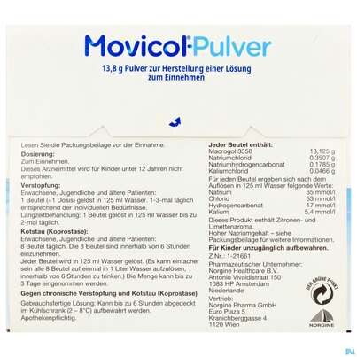 Sie sehen eine Packung Movicol Pulver Stick 10st, Produktbild: 03 Movicol Pulver Stick 10st, A-Nr.: 5525753 - 03