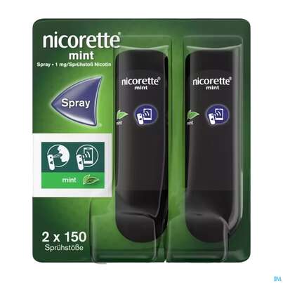 Sie sehen eine Packung Nicorette Spray 1mg/spruehstoss Z.anw.i.d.mundhoehle lösung Mint 1st, Produktbild: 01 Nicorette Spray 1mg/spruehstoss Z.anw.i.d.mundhoehle lösung Mint 1st, A-Nr.: 3916136 - 01