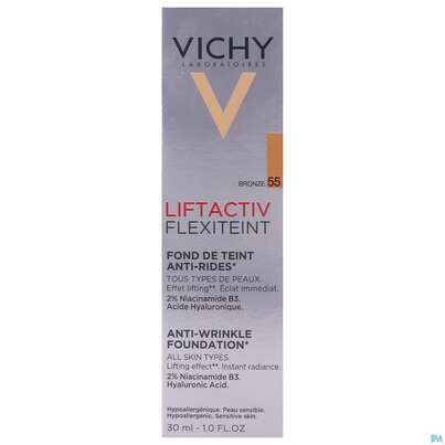 Sie sehen eine Packung Vichy Liftactiv/flexiteint Make Up Teint Nr 55 Bron 30ml, Produktbild: 03 Vichy Liftactiv/flexiteint Make Up Teint Nr 55 Bron 30ml, A-Nr.: 3392325 - 03