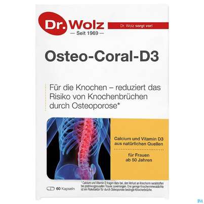 Sie sehen eine Packung Osteo Coral D3 Kapseln Dr.wolz Nr 60652 60st, Produktbild: 02 Osteo Coral D3 Kapseln Dr.wolz Nr 60652 60st, A-Nr.: 4151380 - 02